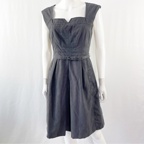 Nanette Lepore Gray Faux Suede Sleeveless Belted A-Line Dress Size 8 - Picture 2 of 12
